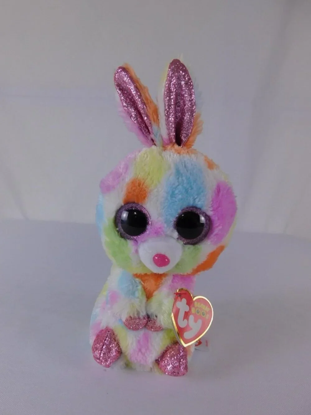 Ty Beanie Boos Bloomy Multicolor Bunny Plush Small Stuffed Toy Easter Glitter